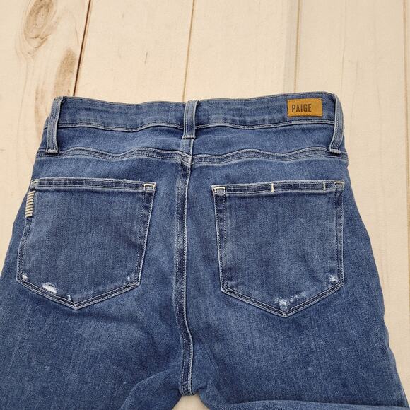 Paige Hoxton slim crop jeans distressed raw chewed hem - Picture 9 of 9